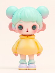 Cute 3D blind box toy style Q version character in soft pastel color tones and matte clay texture, isolated on white background.