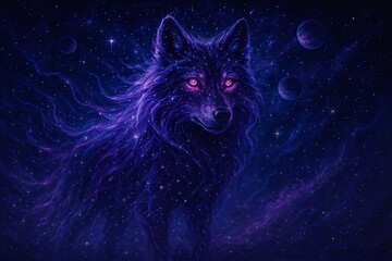 Fototapeta premium Cosmic Spirit Wolf in Deep Space Fantasy Scene