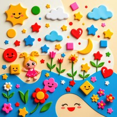 Colorful Toy Foam Stickers with Sun Moon Stars Flowers and Cartoon Character for Kids Craft and Decorative Decoration Background