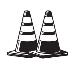 Black and white illustration of two traffic cones side by side ornament set