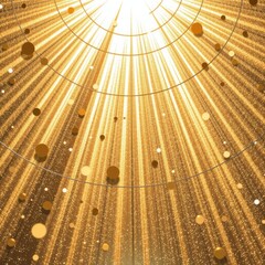 Abstract golden light rays with glowing particles radiating outward creating a dynamic sparkling background for celebration or festive event design
