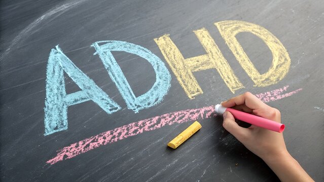 ADHD Concept on Chalkboard: Attention, Learning, and Mental Health Awareness