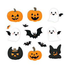 Cute Halloween stickers featuring smiling pumpkins, friendly ghosts, and playful bats create