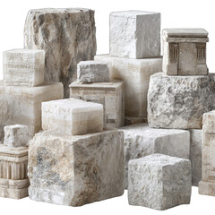 Stacked stone cubes, various sizes and textures