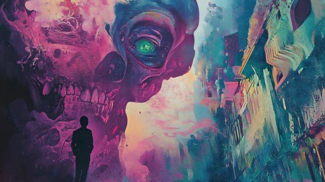 Ethereal Skull Painting with Green Eyes - Cinematic Video Clip