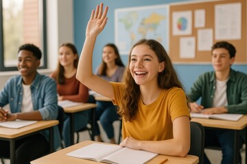 Engaged high school student actively participating in dynamic classroom learning environment