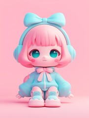 Cute 3D blind box toy style Q version character in soft pastel color tones and matte clay texture, isolated on white background.