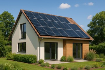 Residential rooftop solar panel system demonstrating sustainable energy independence and green living