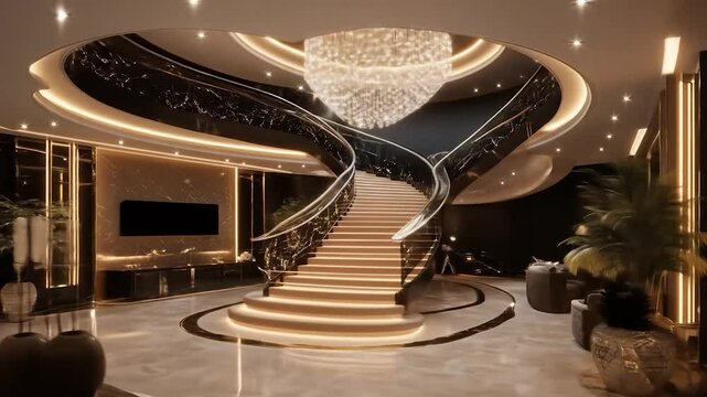 Luxurious Modern Home Interior Grand Staircase Design