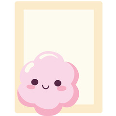 2D illustration of a cute smiling pink cloud inside a beige frame, great for children’s notes, stickers, or kawaii-themed designs.
