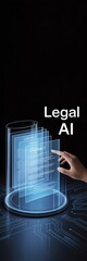Futuristic interface with hand interacting with digital hologram, symbolizing legal AI advancements.