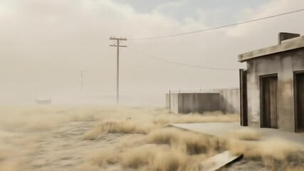Deserted outpost in a swirling sandstorm - Powered by Adobe