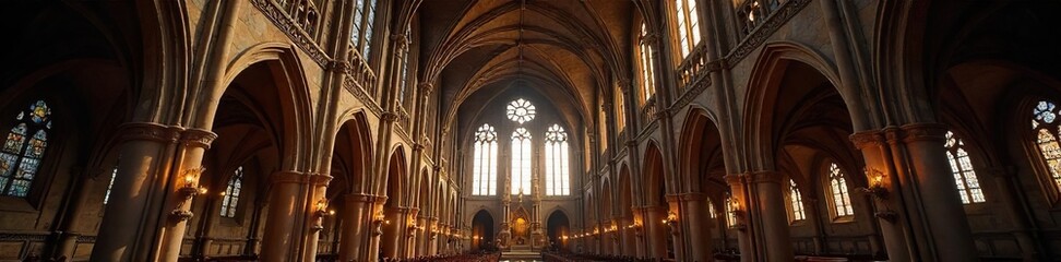 Obraz premium Sunlit Gothic Church Majestic Architecture, Soaring Spires, and Intricate Stonework, Perfect for Religious, Historical, or Architectural Projects.