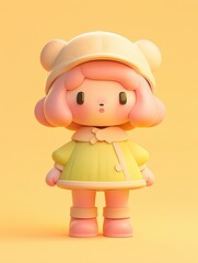 Cute 3D blind box toy style Q version character in soft pastel color tones and matte clay texture, isolated on white background.