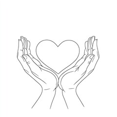 Fototapeta premium One continuous line drawing of hands holding heart