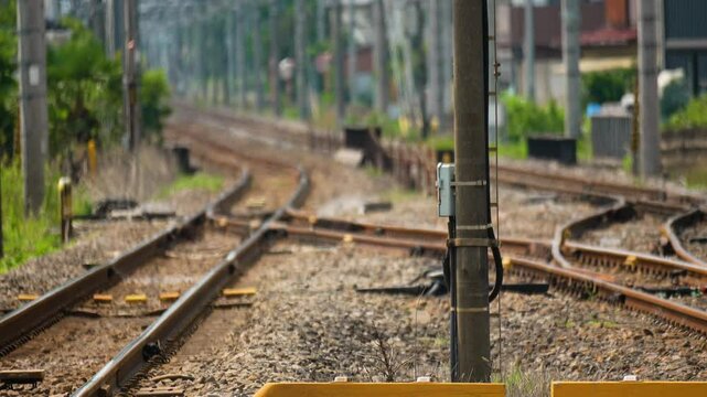 Footage of Train tracks distorted by intense heat haze. Extreme Summer Heat in Urban Japan.