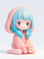 Cute 3D blind box toy style Q version character in soft pastel color tones and matte clay texture, isolated on white background.