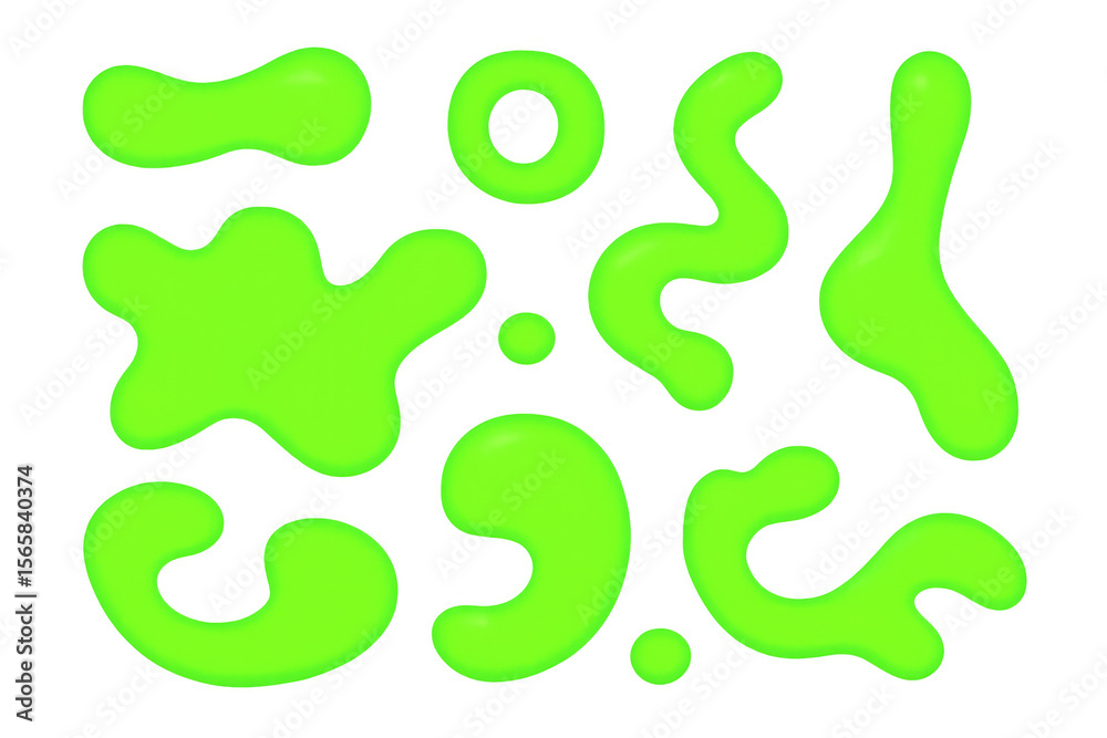 Poster green slime blobs displaying vibrant textures, spreading playful, messy patterns across creative gra