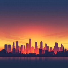 Fototapeta premium City Skyline at Dusk with Silhouetted Buildings