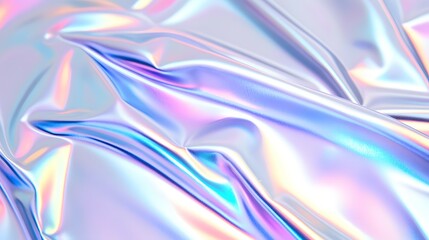 Fototapeta premium Iridescent fabric with folds and shimmering colors creates a futuristic abstract background.