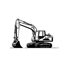 A black and white illustration of a powerful excavator, ready for work.