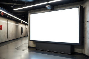 Fototapeta premium Blank billboard located in underground hall.