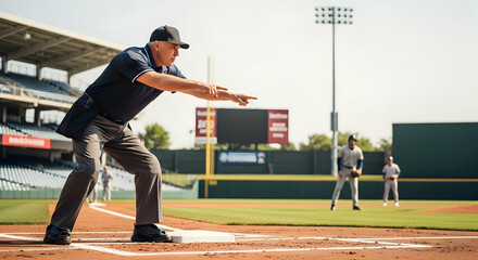 Umpire calling play on baseball field