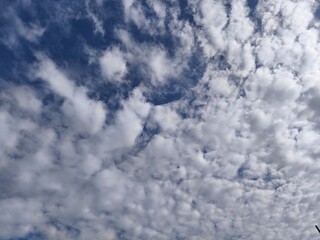 Sky filled with fluffy white clouds on a bright blue day
