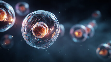 Microscopy of futuristic genetic engineered cell. Advanced biotechnology concept. Generative AI