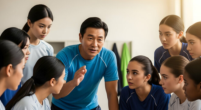 Coach giving strategy to baseball players
