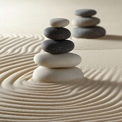 Serene Zen Garden with Raked Sand and Smooth Stones