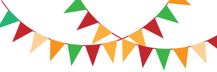 Festive flag garland vector illustration. Retro bunting in simple flat style, isolated on white background. Carnival, birthday, circus border decoration.