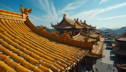Obraz premium Golden Temple Roof: Ancient Chinese Architecture