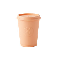 Peach-colored reusable coffee cup on black background