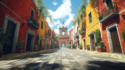 Obraz premium Sunny, colorful Mexican street scene