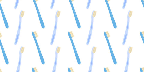 Colorful blue toothbrush pattern displayed on a white background for dental hygiene design