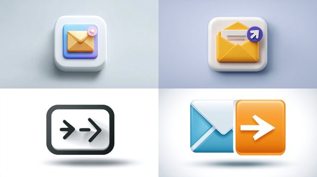 Messages icon set. Email notification, forward icons for app UI on a neutral surface