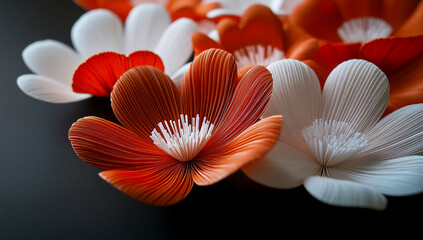 Elegant and luxurious, ultra-high-resolution, ultra-realistic, and intricately detailed paper craft-style plates are shaped like red and white flowers,