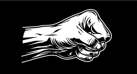 A clenched fist, illustrated in black and white, showing strength and determination.