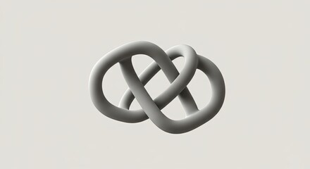 Abstract matte grey linked knot shape with soft lighting on a neutral background