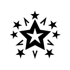Black star surrounded by smaller stars and arrows art