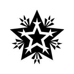 Black star with smaller stars and abstract decorations
