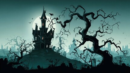Haunted Castle in a Spooky Forest