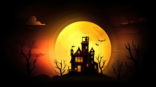 Spooky Haunted House Under Full Moon