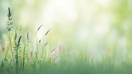 Serene Meadow with Fresh Green Grass and Blossoms