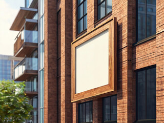 Blank wooden signboard in a city. Mockup, 3d rendering. Created using generative AI tools