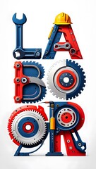 Labor Day:  Bold, Industrial-Style Typography Composed of Tools and Gears.