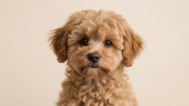 A full body warm and endearing portrait of a mopse, a small, playful dog with a curly, non-shedding coat, featuring a round face, large brown eyes, floppy ears, and a short, button nose, sitting on a - Powered by Adobe