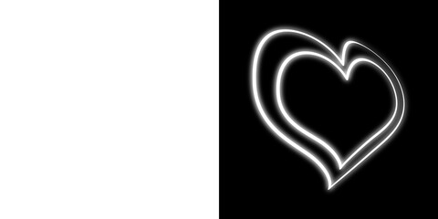 White glowing heart neon line with transparent and black background
