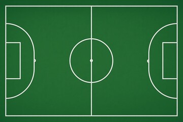 Overhead perspective displays a meticulously marked green futsal court ready for play